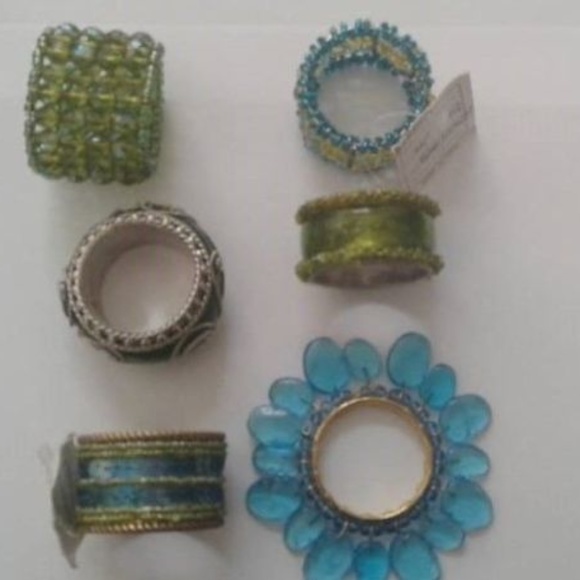 Artisan Other - Set of 6 Boho Artisan Napkin Rings  Ocean Colors